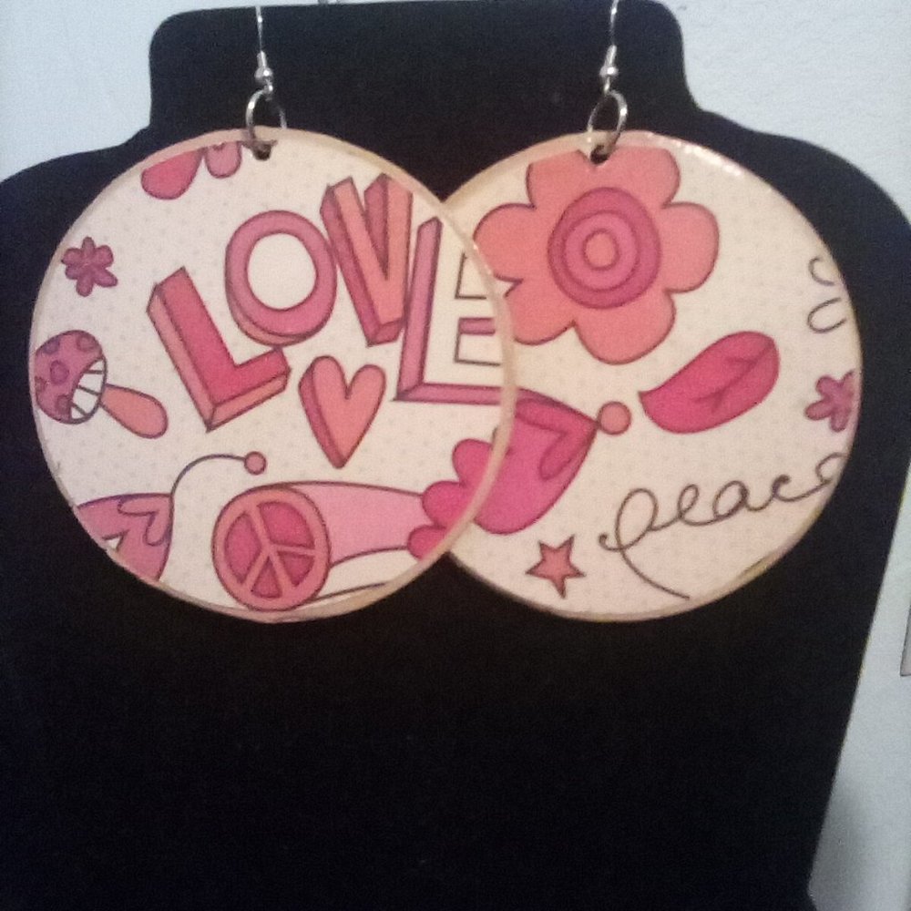 Love & Peace Decoupage Earrings